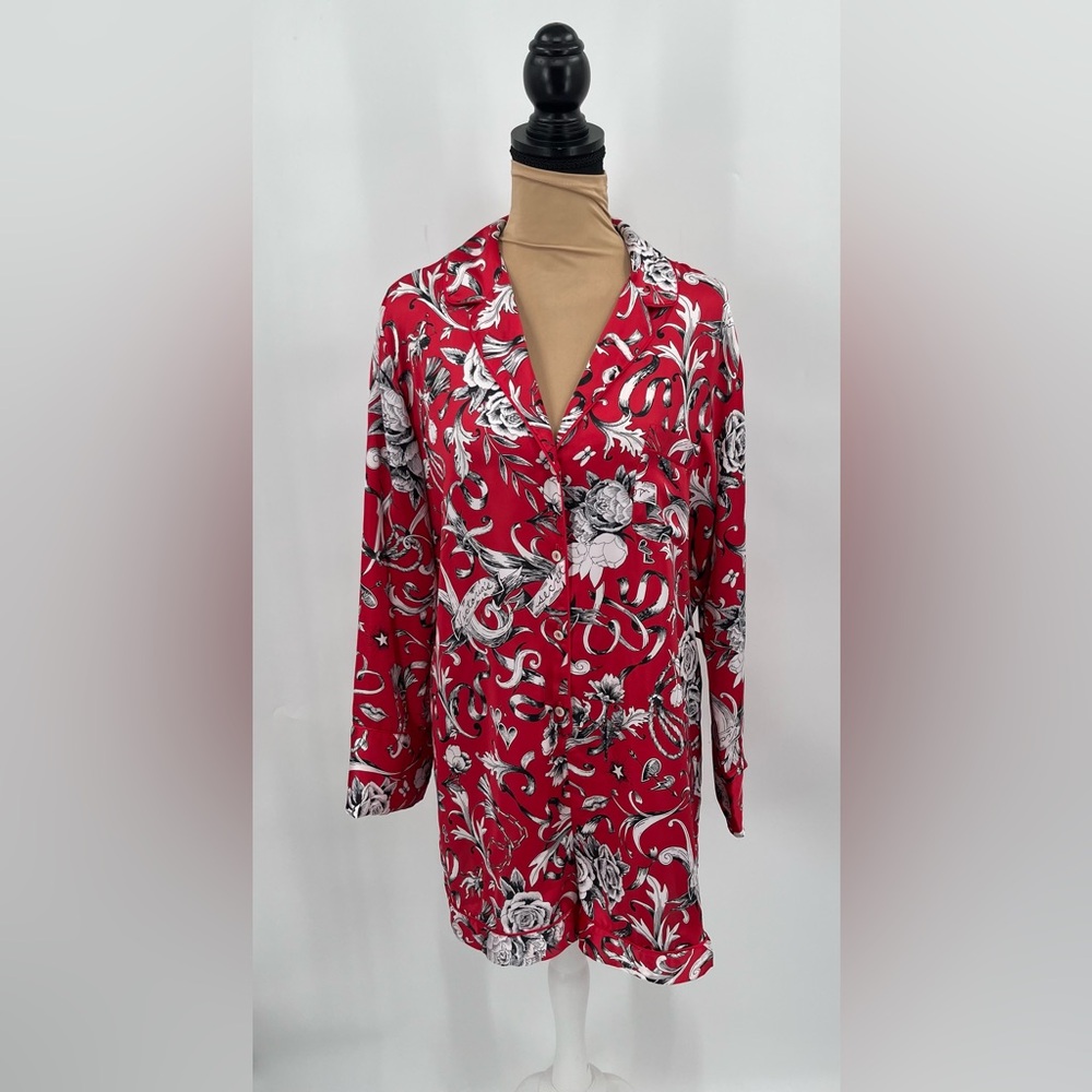 Victoria's Secret red satin Valentine’s Day Cupid romper pajama L sleep romantic